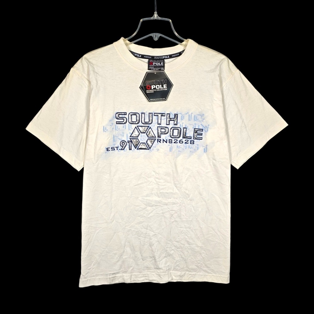 Vintage Y2K Southpole T-Shirt Mens XL Deadstock 3D Metallic White Hip Hop Skater